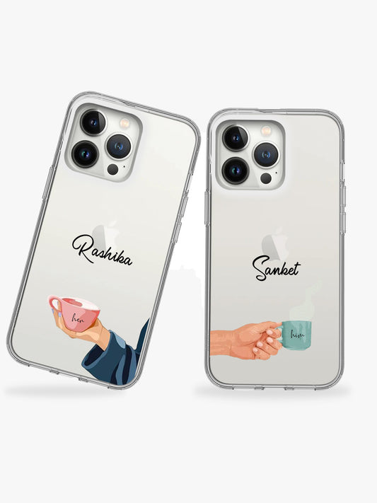 Coffee Him/Her Couple Name Printed Clear Silicone Cover