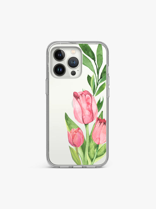 Tulip Pinky Printed Clear Silicone Cover