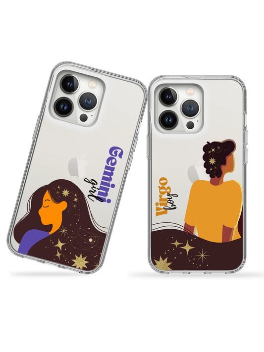 Zodiac Couple Name Printed Clear Silicone Cover