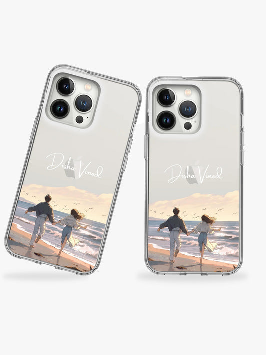 Beach love Couple Name Printed Clear Silicone Cover