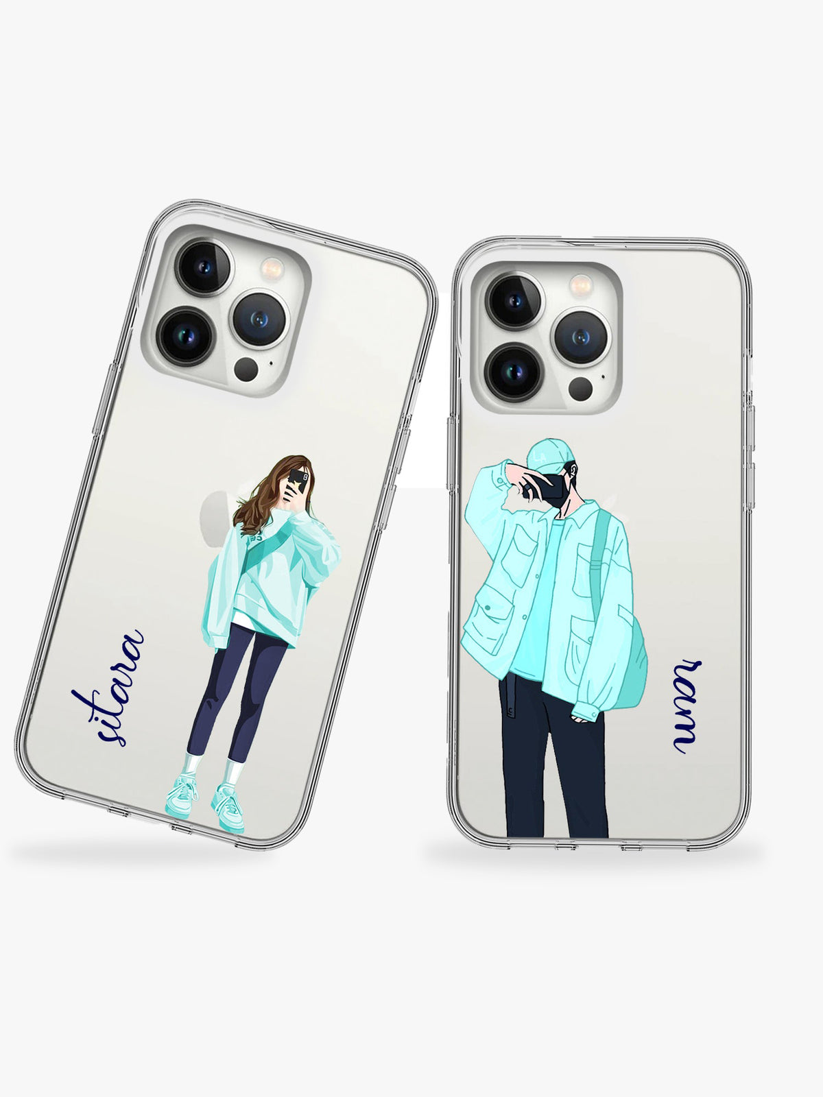 Selfie Couple Name Printed Clear Silicone Cover