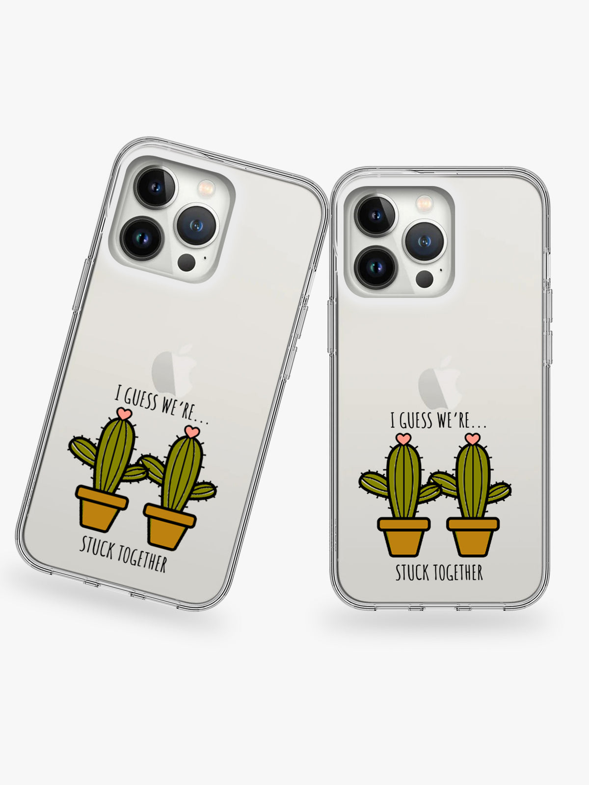 Cute Cactus Couple Name Printed Clear Silicone Cover