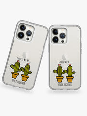 Cute Cactus Couple Name Printed Clear Silicone Cover