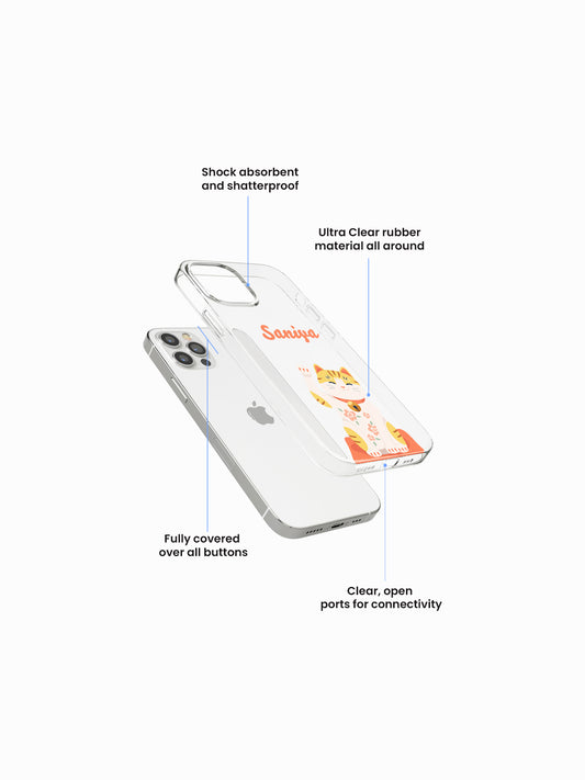 Cat Good Luck Name Printed Clear Silicone Cover