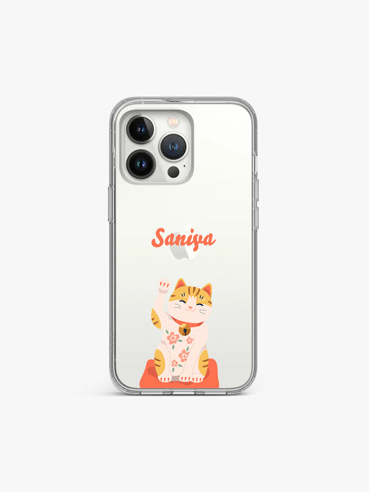 Cat Good Luck Name Printed Clear Silicone Cover