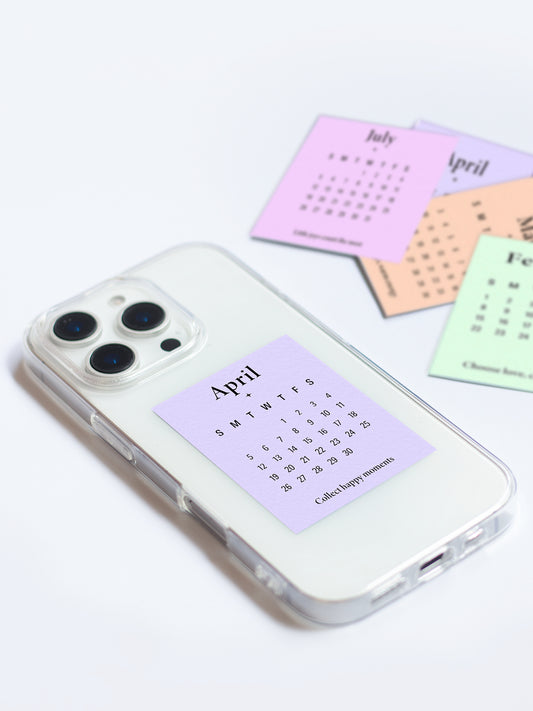 Clear Silicone Case with Mini Polaroid Calendar Cards Pastel Blush