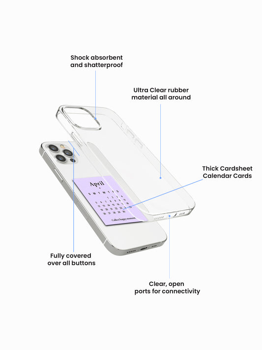 Clear Silicone Case with Mini Polaroid Calendar Cards Pastel Blush