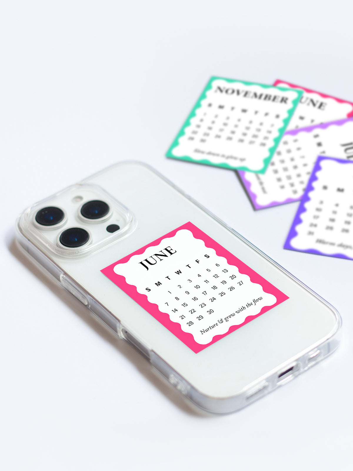 Clear Silicone Case with Mini Polaroid Calendar Cards Wiggly Zest